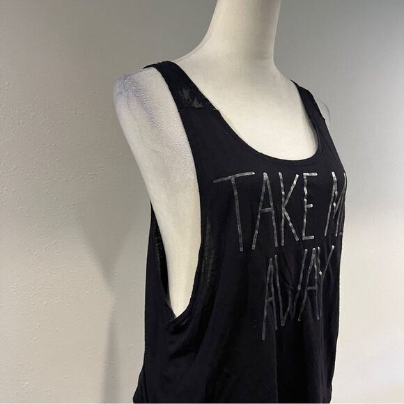 Pink Black Sleeveless crop Top with Silver Text” Take me away” size extra small - Picture 2 of 9
